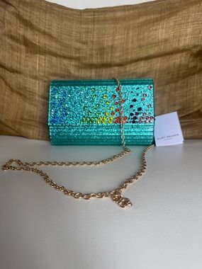 Kurt Geiger London Party Glitter Envelope Clutch in Turquoise